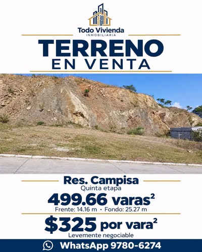 SE VENDE TERRENO EN RESIDENCIAL CAMPISA SAN PEDRO SULA
