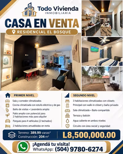 SE VENDE CASA EN RESIDENCIAL EL BOSQUE SAN PEDRO SULA