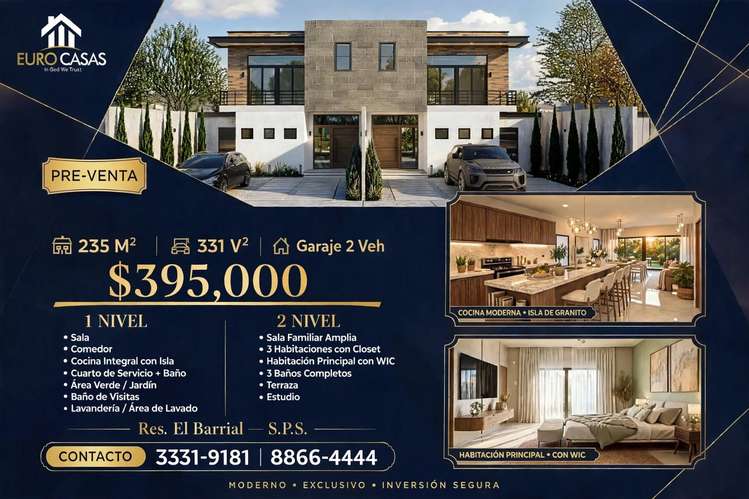 Pre-Venta TownHouses Res. El Barrial S.P.S. $ 395,000.
