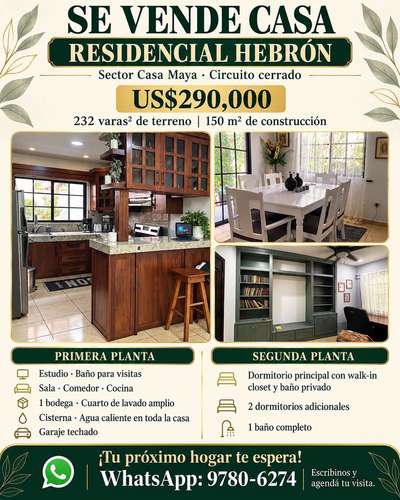 SE VENDE CASA EN RESIDENCIAL HEBRON-SAN PEDRO SULA
