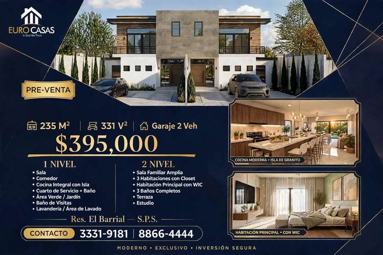 Pre-Venta TownHouses Res. El Barrial S.P.S. $ 395,000.