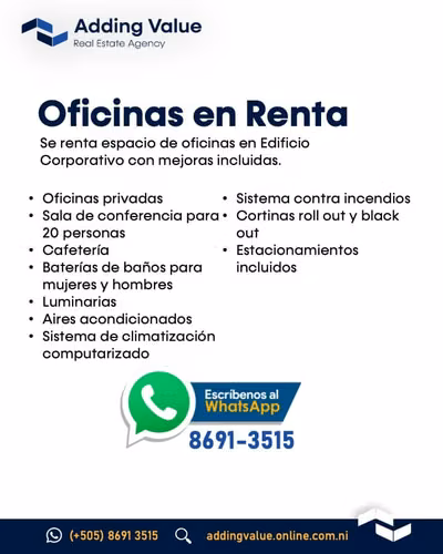 Renta de Oficinas con Mejoras en Edificio Corporativo