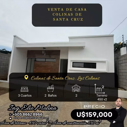 Casa Nueva en Venta – Colinas de Santa Cruz!  U$159,000.