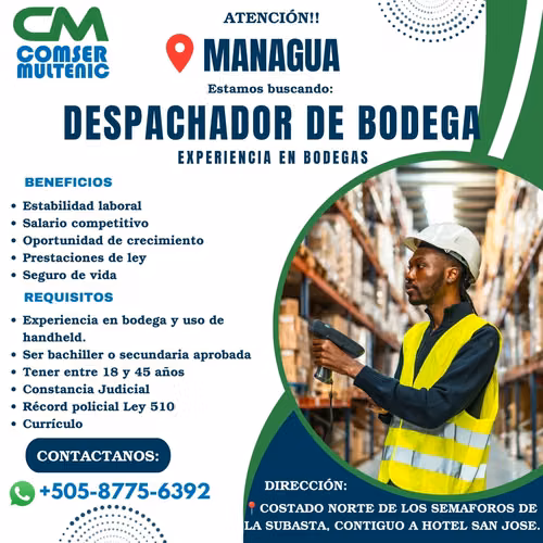 DESPACHADOR DE ALMACEN- BODEGA -MANAGUA