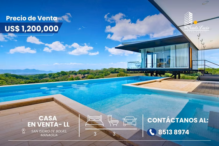  Casa de Lujo en Venta en Camino a San Isidro de Bolas | Vista Panorámica al Lago de Managua - LL