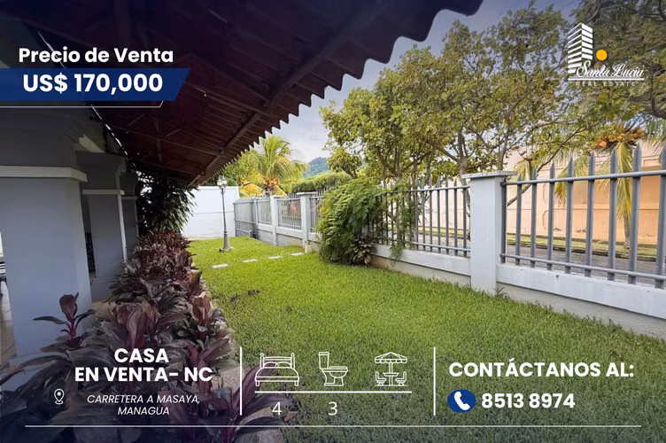 CASA EN VENTA - MODERNA Y CON AMPLIOS ESPACIOS EN C. MASAYA - NC