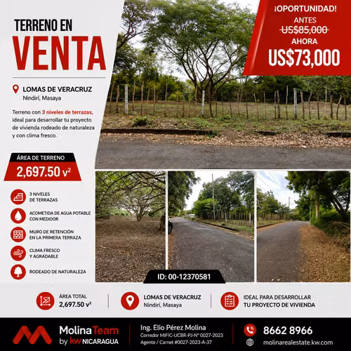  OOPORTUNIDAD | PRECIO REDUCIDO USD 73,000 Terreno de 2,697.50 v² en Lomas de Veracruz