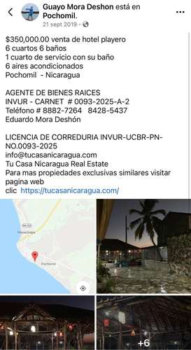 Atractiva Propiedades de Playa en venta en Pochomil ,  Managua