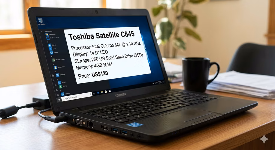 Laptop Toshiba C845 Intel Celeron 847 a 1.10 GHz, LED de 14.0 pulgadas, (SSD) de 250 GB, Ram 4GB, - Imagen 3