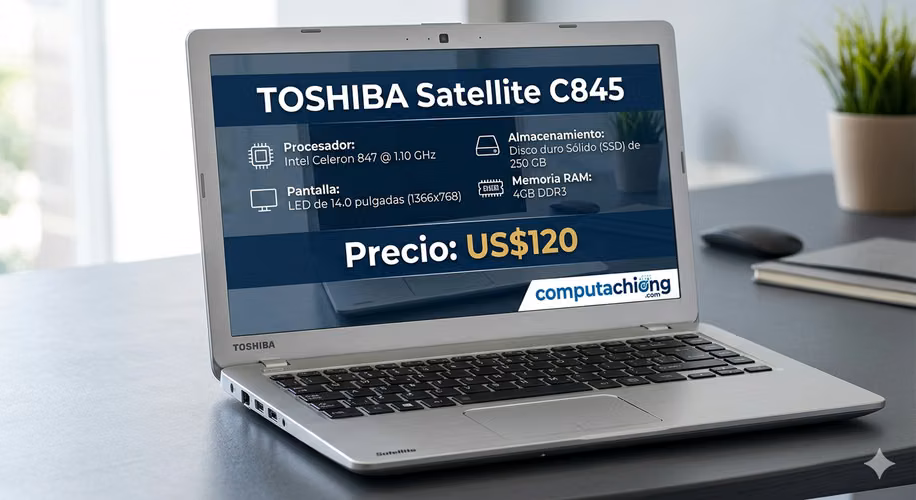 Laptop Toshiba C845 Intel Celeron 847 a 1.10 GHz, LED de 14.0 pulgadas, (SSD) de 250 GB, Ram 4GB, - Imagen 2