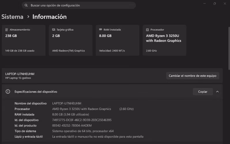 Venta de laptop HP model 15-gw0006la
