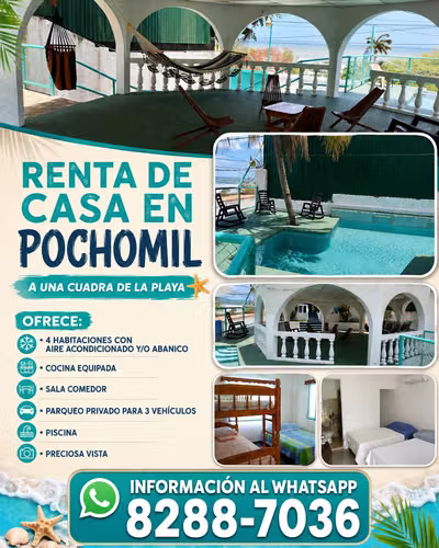 RENTA DE CASA EN POCHOMIL, A UNA CUADRA DE LA PLAYA