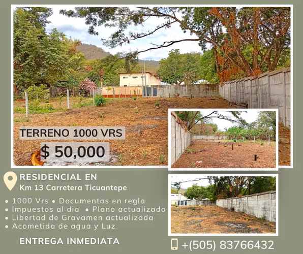 EM-Land for sale in Residential Area, Carretera a Ticuantepe, 1.6 km in.