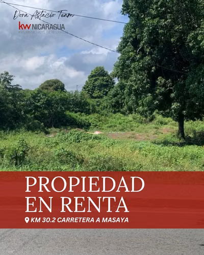 ¡En renta! Amplio terreno sobre la carretera Managua - Masaya, km. 30.2 banda derecha.