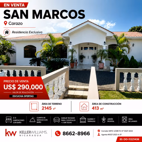  Espectacular Residencia en Venta | San Marcos, Carazo USD 290,000 DÓLARES |   