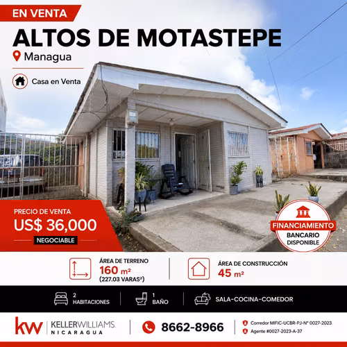  ¡Casa en Venta en Altos de Motastepe, Managua! U$36,000 Dólares | Teléfono  