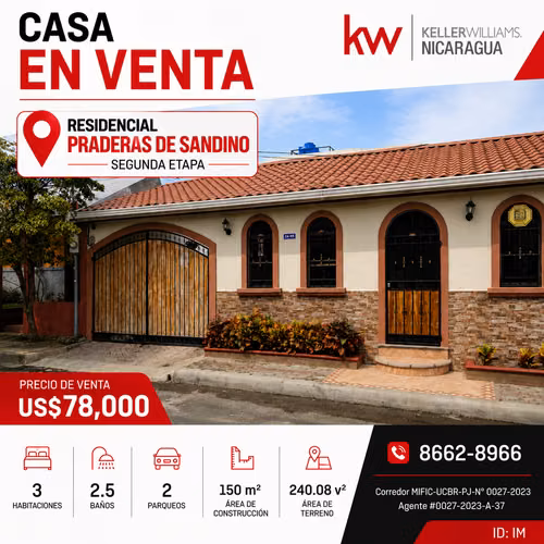  Casa en Venta en Residencial Praderas de Sandino – Segunda Etapa