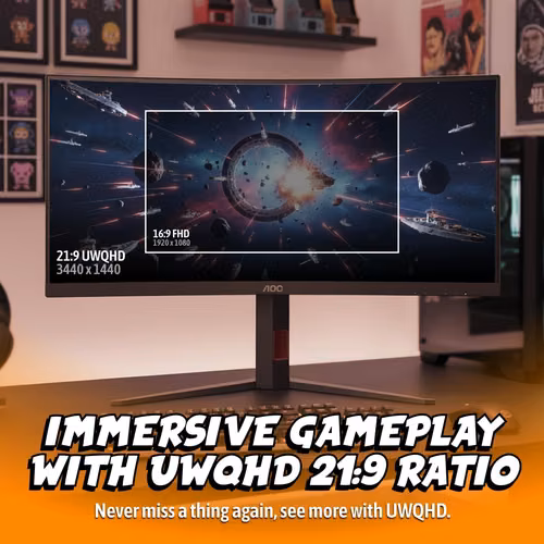 Monitor Gamer AOC Curvo 34" Pulgadas Ultraancho - UWQHD 3440 x 1440 - 180Hz, 0.5ms - Nuevo