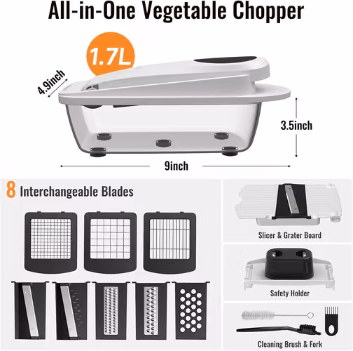 Cortador y mandolina de verduras 8 en 1 con recipiente Ukeetap – Accesorio esencial de cocina