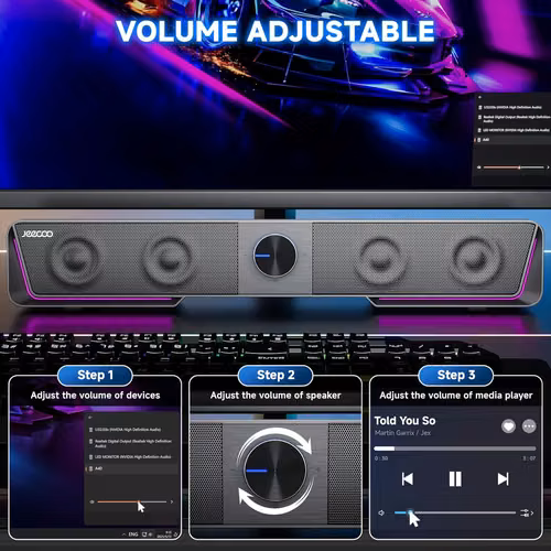 Barra de sonido para PC de escritorio o laptop con luz LED -  Jeecoo A40 - Bluetooth, Altavoces USB Plug & Play