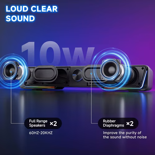 Barra de sonido para PC de escritorio o laptop con luz LED -  Jeecoo A40 - Bluetooth, Altavoces USB Plug & Play