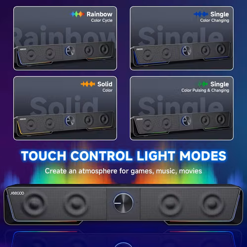 Barra de sonido para PC de escritorio o laptop con luz LED -  Jeecoo A40 - Bluetooth, Altavoces USB Plug & Play