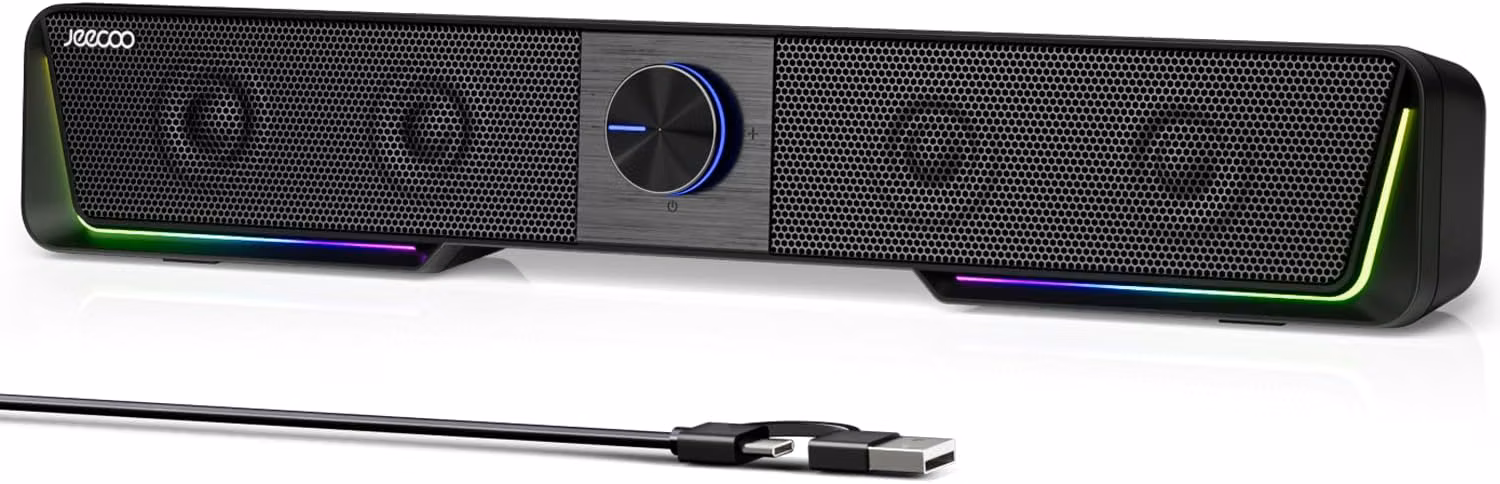 Barra de sonido para PC de escritorio o laptop con luz LED -  Jeecoo A40 - Bluetooth, Altavoces USB Plug & Play