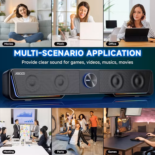 Barra de sonido para PC de escritorio o laptop con luz LED -  Jeecoo A40 - Bluetooth, Altavoces USB Plug & Play