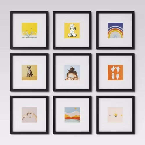 Set of 9 gallery frames of 10 & quot; x 10 & quot; mate to 5 & quot; x 5 & quot; - Room Essentials - Black