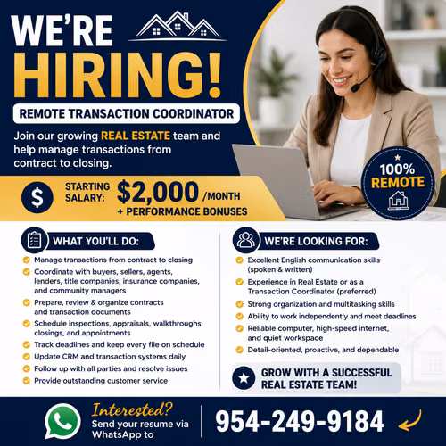 We're Hiring! Remote Transaction Coordinator