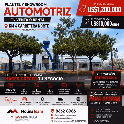 Plantel y Showroom Automotriz en Venta o Renta | Km 6 Carretera Norte, Managua