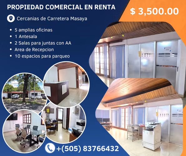 EM-Propiedad Comercial en Renta, a una cuadra de Carretera a Masaya