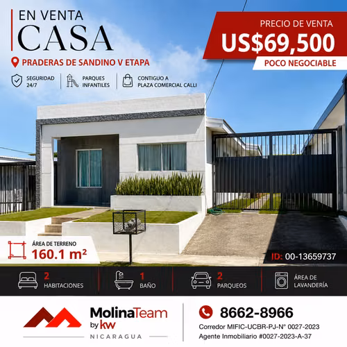  Casa en Venta | Praderas de Sandino V Etapa, Ciudad Sandino  Precio de venta: US$69,500