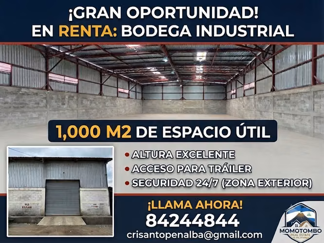 Amplia Bodega de 1,000 m2