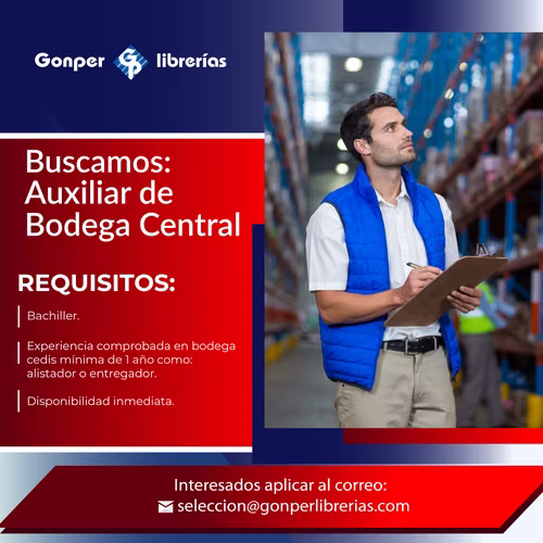 AUXILIAR DE BODEGA CENTRAL//CEDIS TEMPORAL