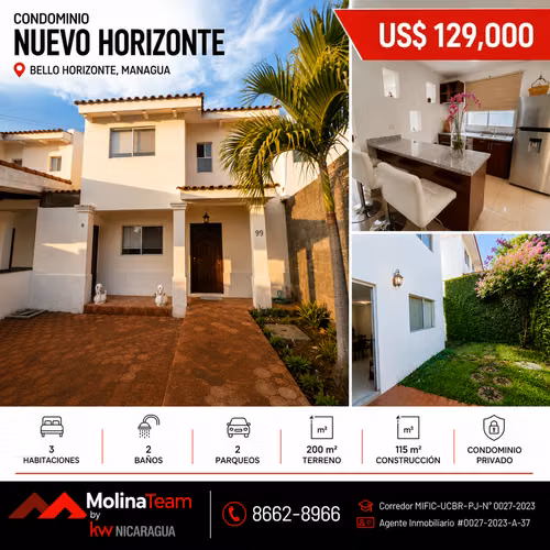 Moderna Casa en Venta en Condominio Nuevo Horizonte, Bello Horizonte, Managua - Imagen 1