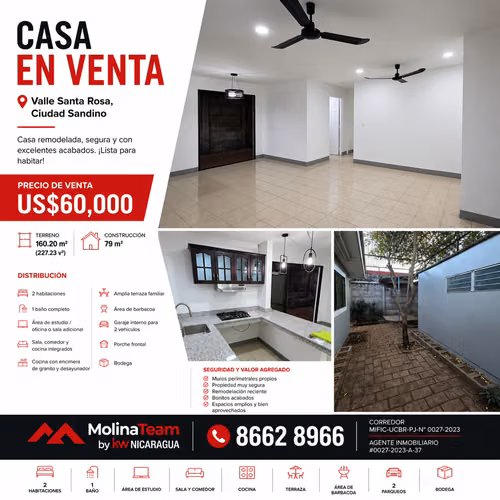 Casa Remodelada en Venta en Valle Santa Rosa, Ciudad Sandino