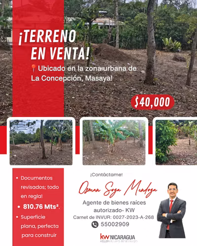  ¡Gran Terreno en Venta! Zona Urbana de La Concepción, Masaya