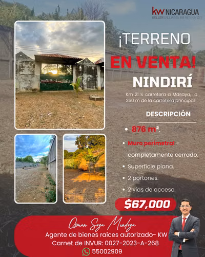 Título:  ¡Excelente Terreno en Venta en Nindirí!