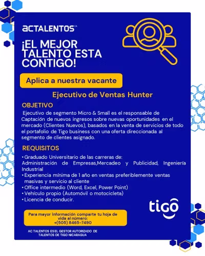 EJECUTIVO DE VENTAS HUNTER MANAGUA