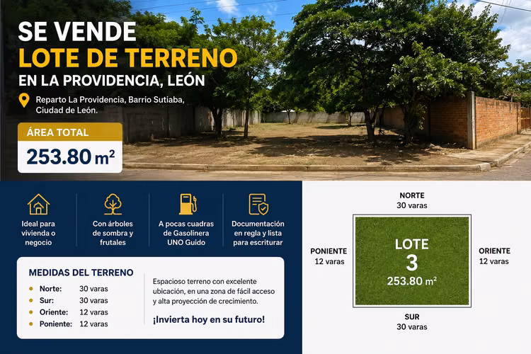 Invierta en León: Lote de terreno amplio cerca de Gasolinera UNO Guido