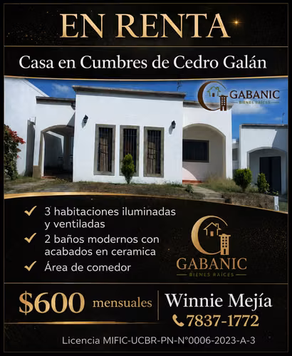 Renta de casa en Cumbres de Cedro Galan