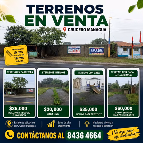 TERRENOS EN VENTA – EL CRUCERO, MANAGUA