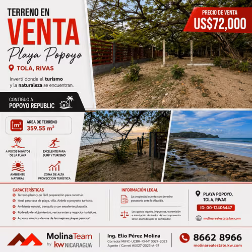 Terreno en Venta en Playa Popoyo, Tola, Rivas