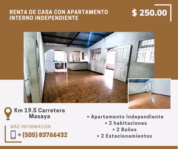 EM-House for rent with included apartment, km 19.8 Carretera Masaya