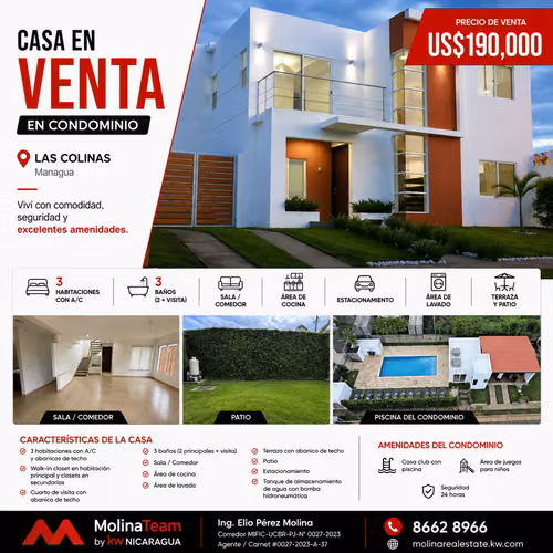 Casa en Venta en Condominio – Las Colinas, Managua
