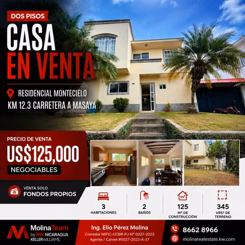 CASA DE DOS PISOS EN VENTA – RESIDENCIAL MONTECIELO | CARRETERA A MASAYA