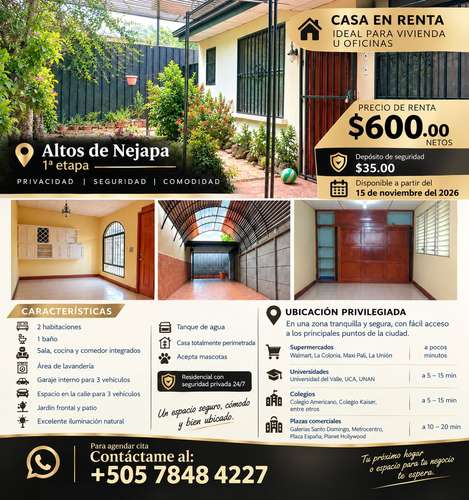 “Casa en renta en Altos de Nejapa – 2 habitaciones y amplio estacionamiento”. - Imagen 11