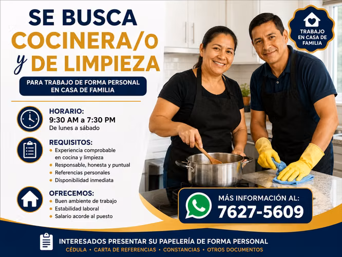 COCINERO Y LIMPIEZA PERSONAL