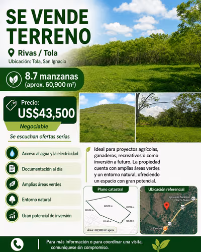  ¡OPORTUNIDAD DE INVERSIÓN EN TOLA, RIVAS! 